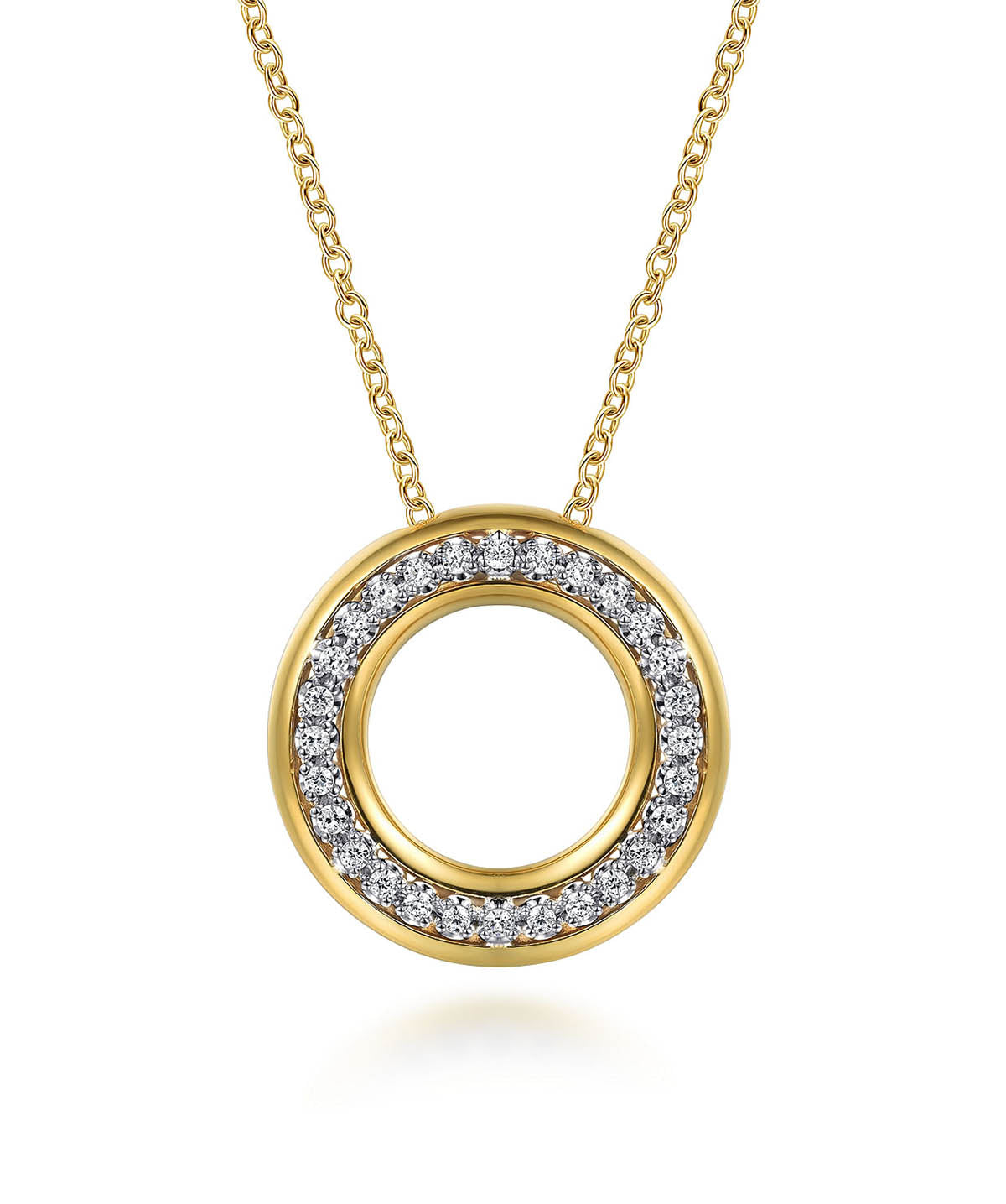 14K White Yellow Gold Diamond Circle Pendant Necklace