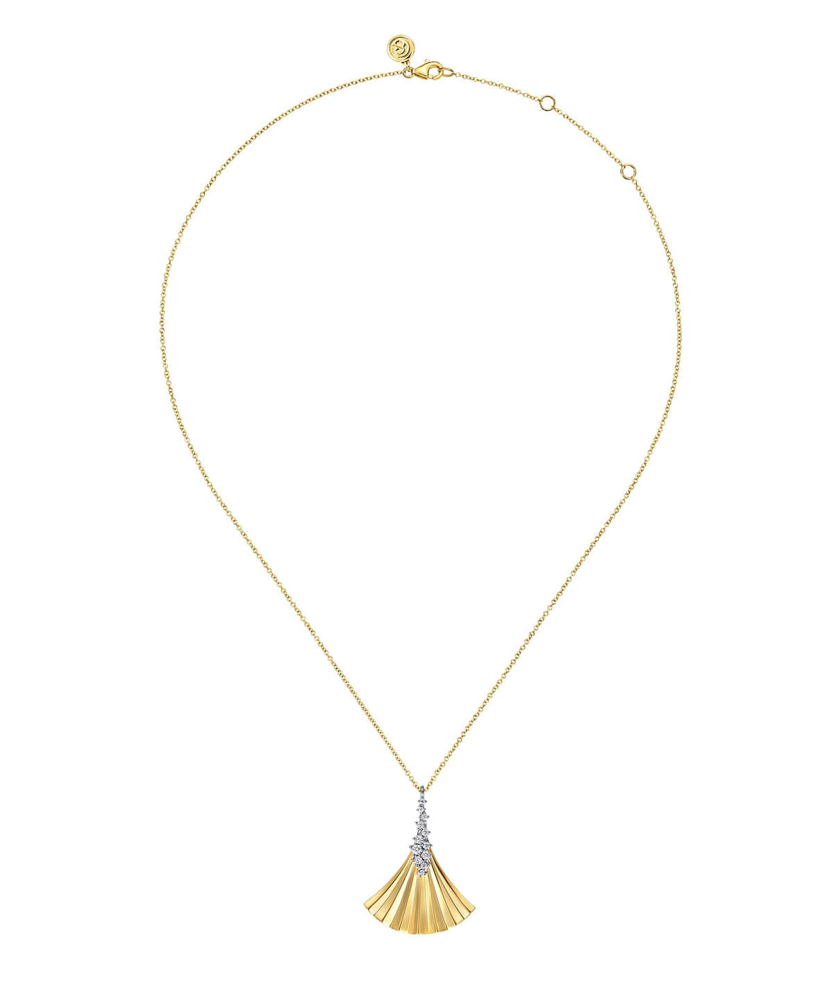 Lumiere - 14K White Yellow Gold Diamond and Diamond Cut Pendant Necklace