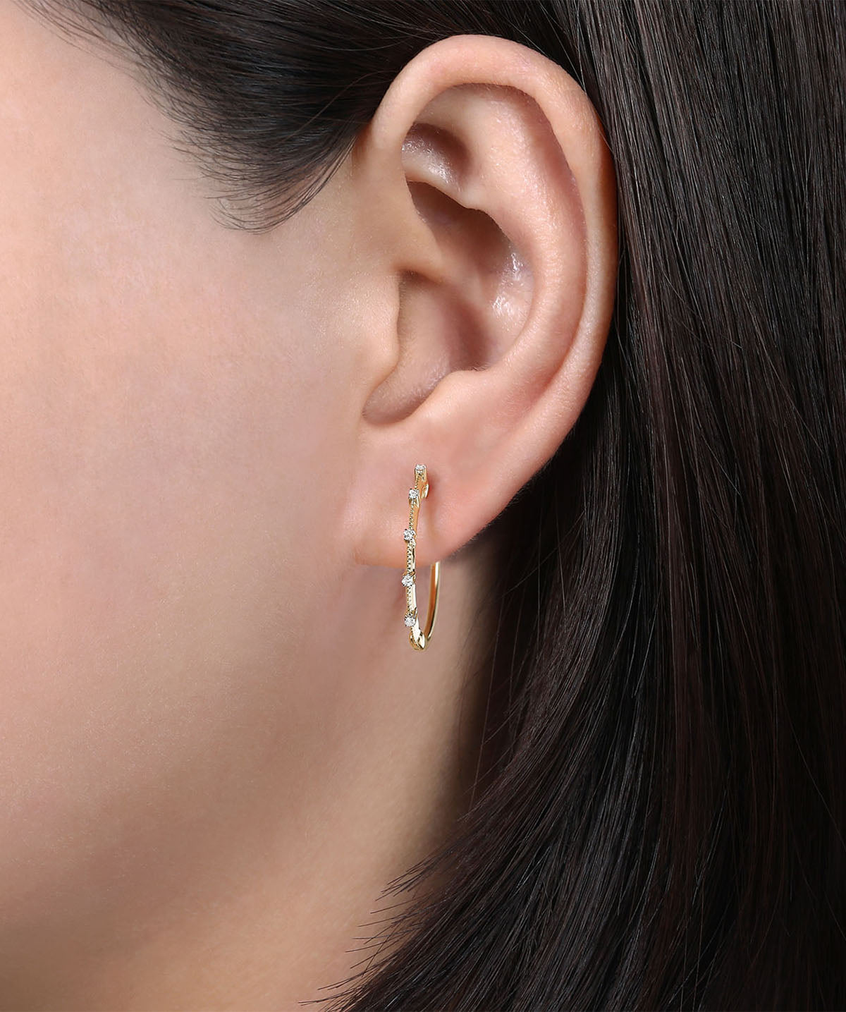 14K Yellow Gold 20mm Diamond Station Classic Hoop Earrings