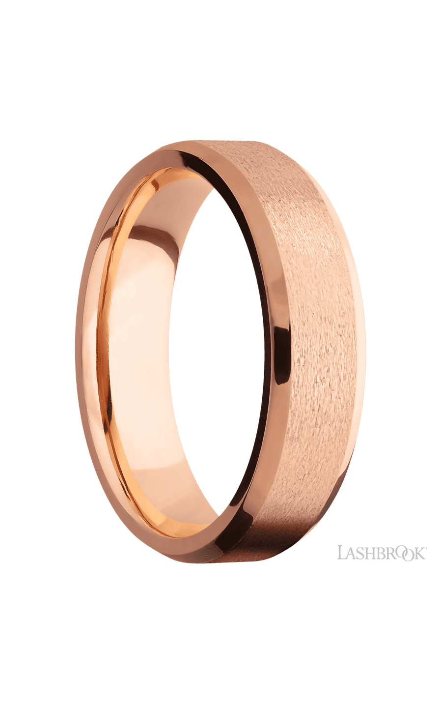 6 mm wide Beveled 14K Rose Gold band.
