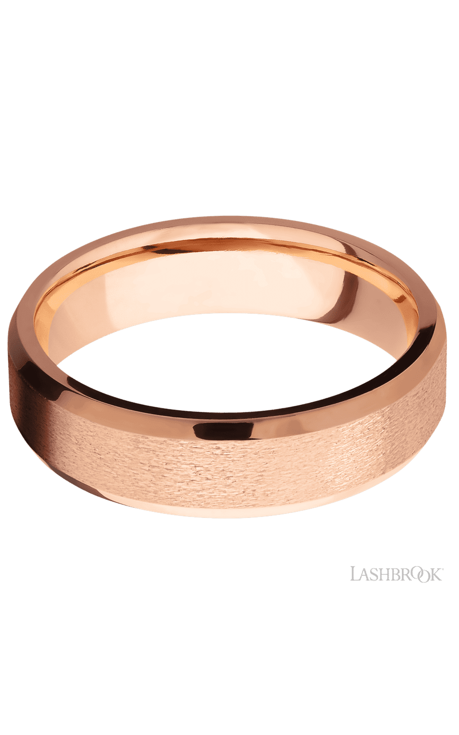 6 mm wide Beveled 14K Rose Gold band.