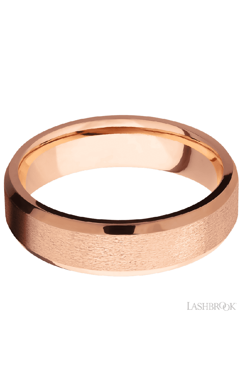 6 mm wide Beveled 14K Rose Gold band.