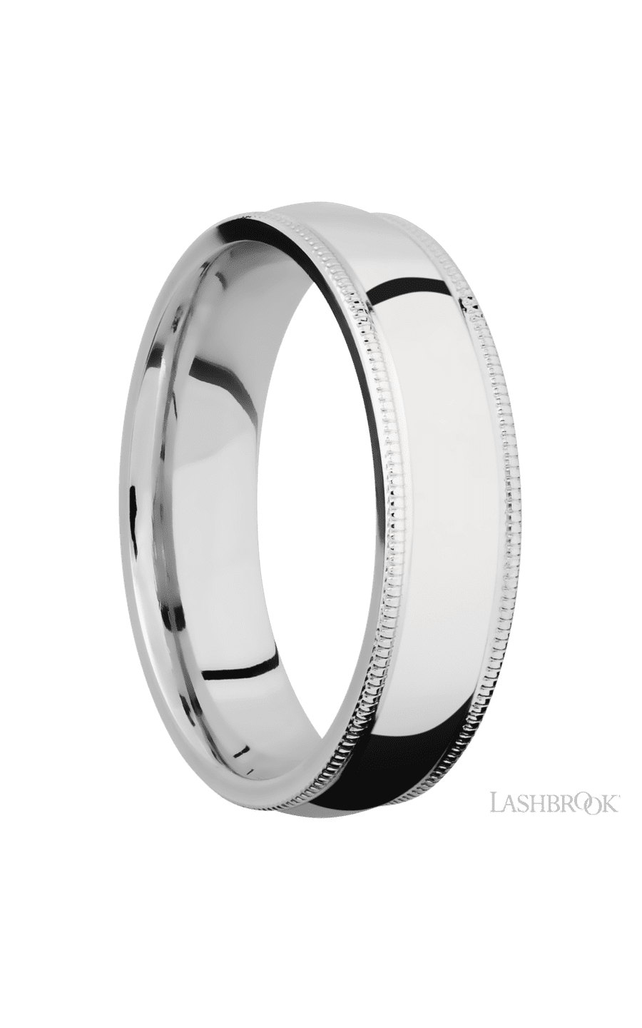 6 mm wide Domed Milgrain Edges 14K White Gold band.