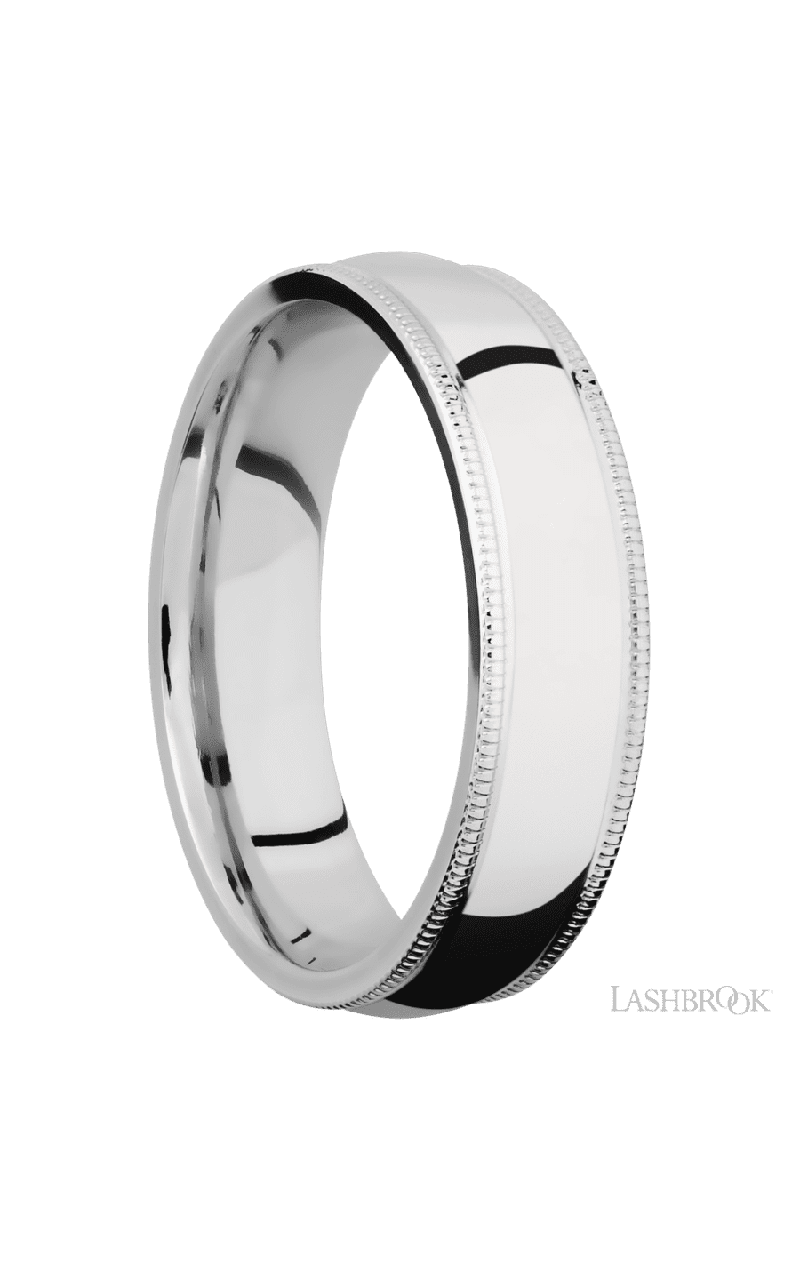6 mm wide Domed Milgrain Edges 14K White Gold band.