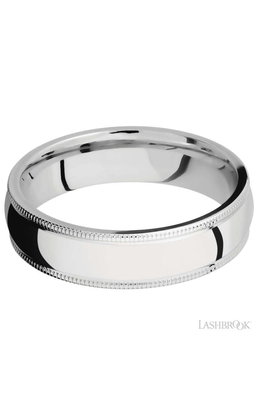 6 mm wide Domed Milgrain Edges 14K White Gold band.