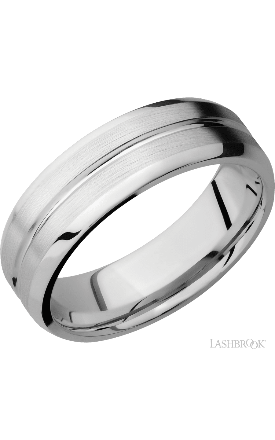 7 mm wide Beveled with Center Accent Groove 14K White Gold band.