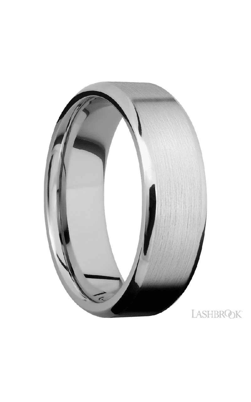7 mm wide Beveled 14K White Gold band.