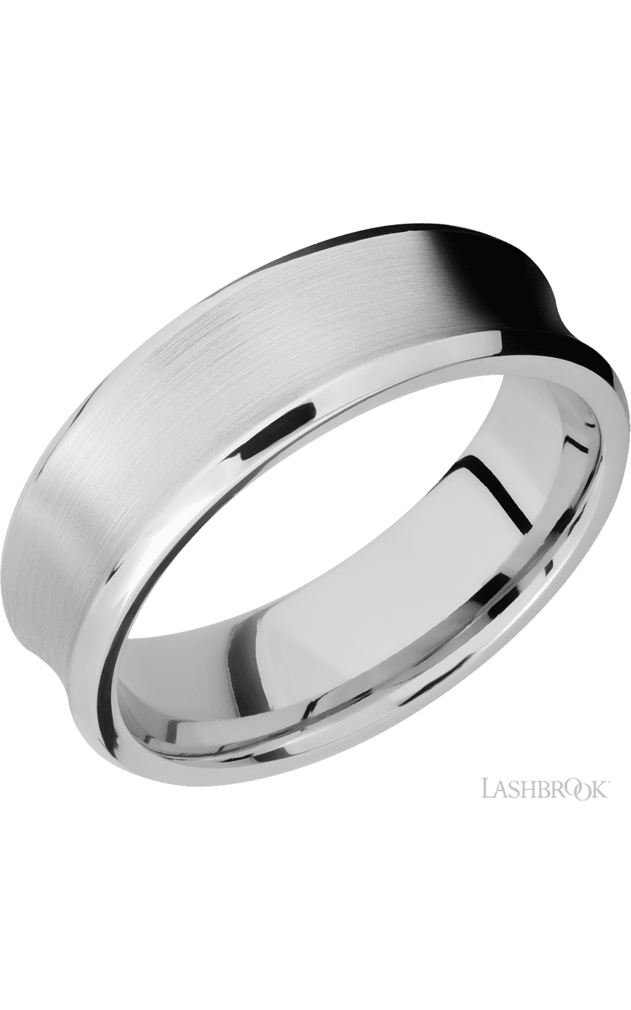 7 mm wide Concave Bevel 14K White Gold band.