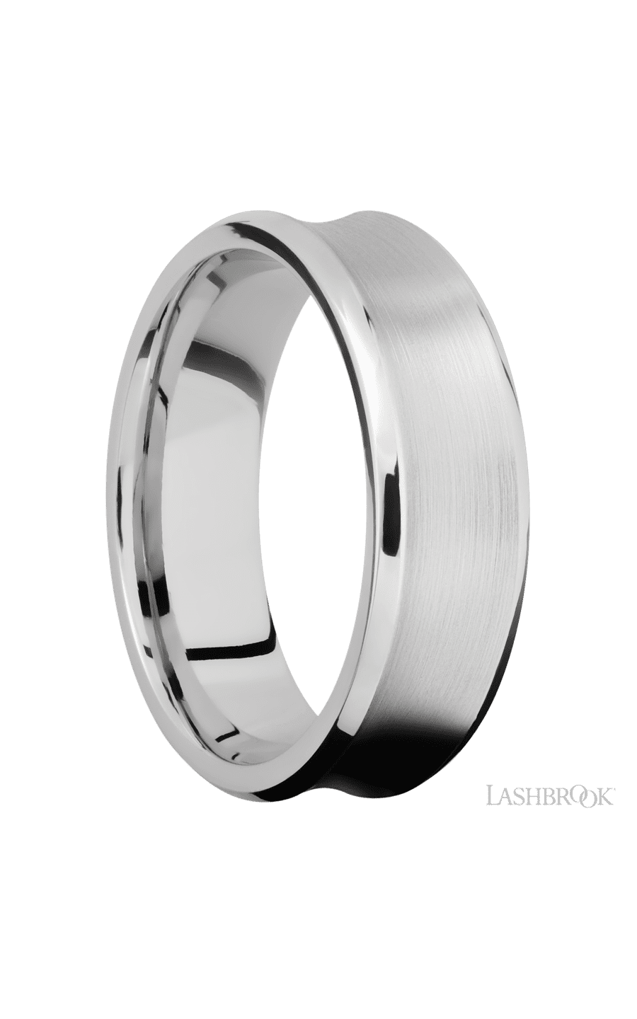 7 mm wide Concave Bevel 14K White Gold band.