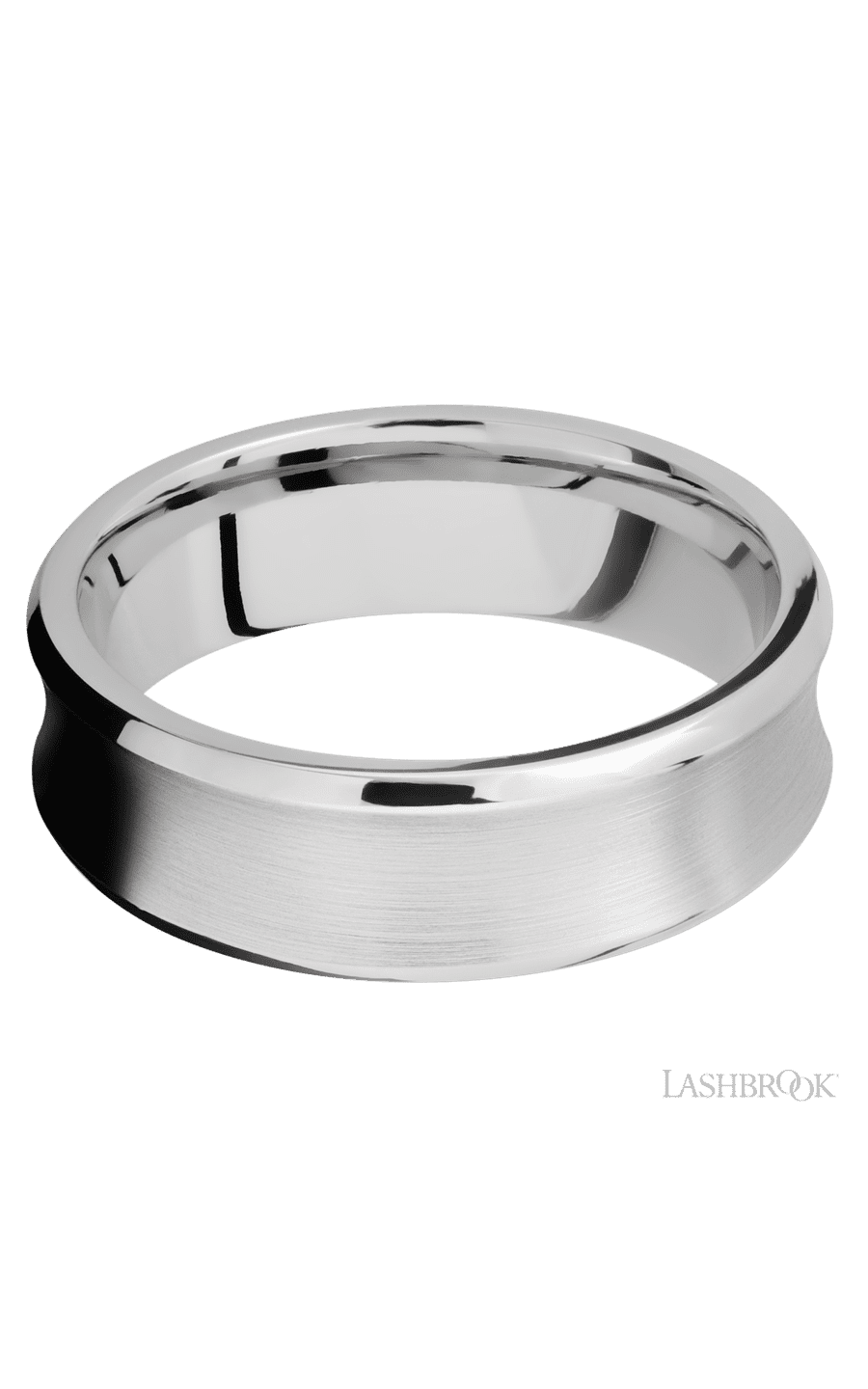 7 mm wide Concave Bevel 14K White Gold band.