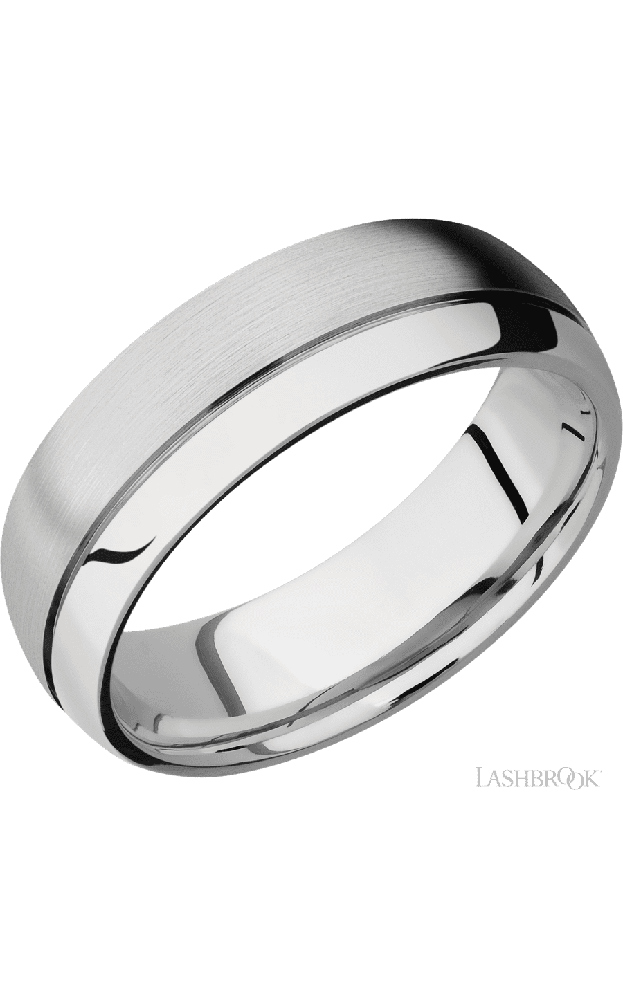 7 mm wide Domed with Off Center Accent Groove 14K White Gold band.