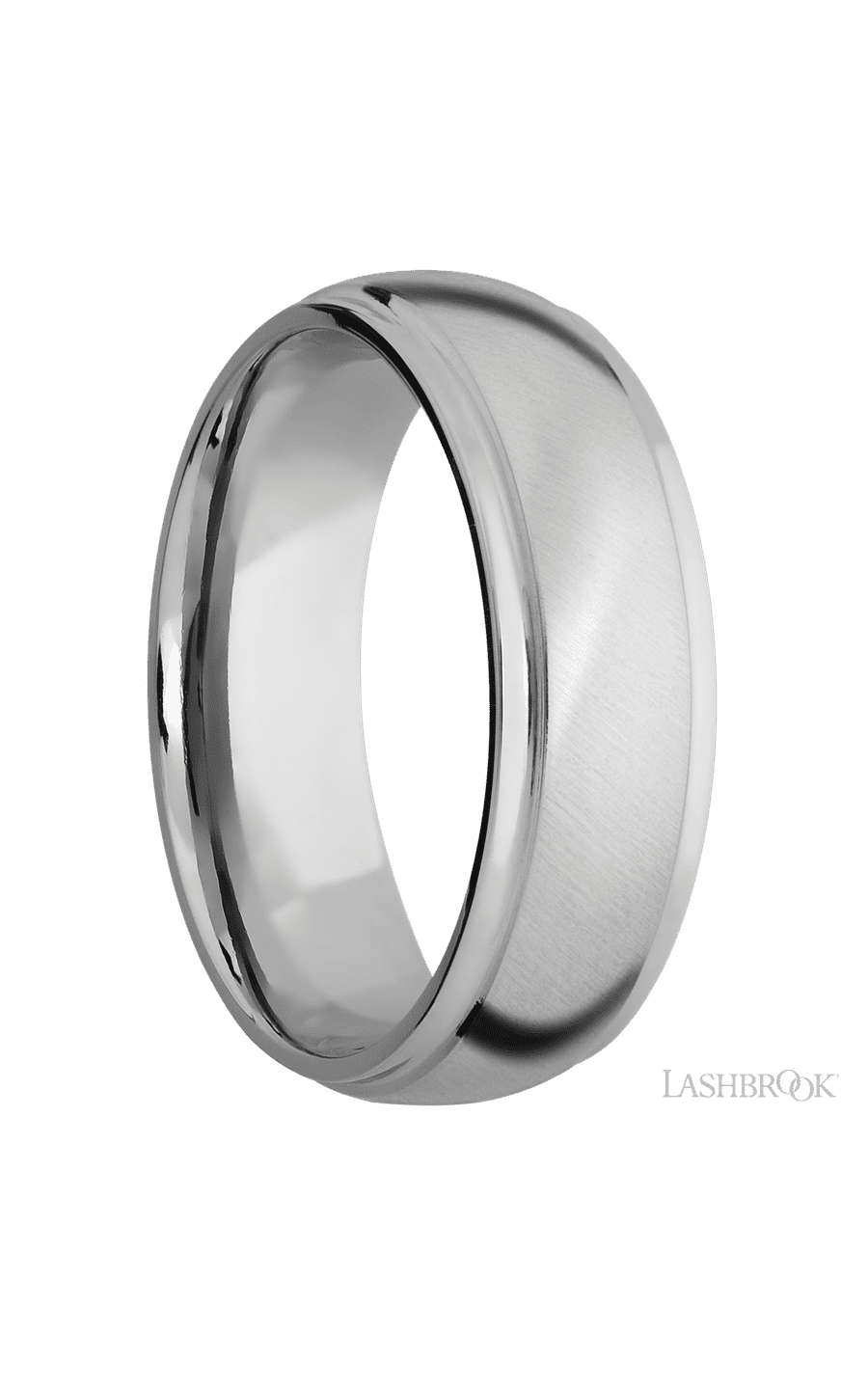 7 mm wide Domed Stepped Down Edges 14K White Gold band.