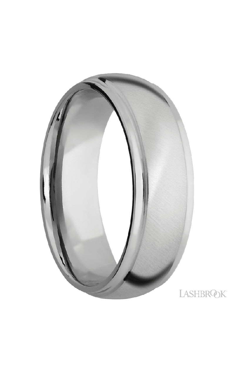7 mm wide Domed Stepped Down Edges 14K White Gold band.