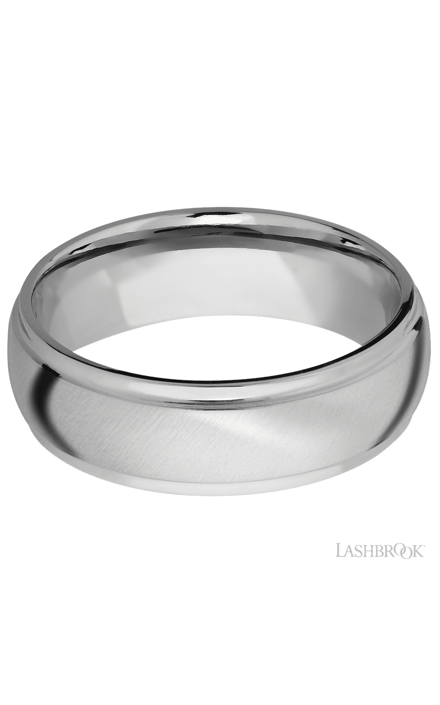 7 mm wide Domed Stepped Down Edges 14K White Gold band.