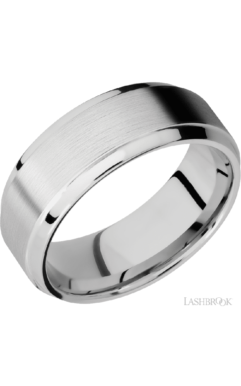8 mm wide Stepped Bevel 14K White Gold band.
