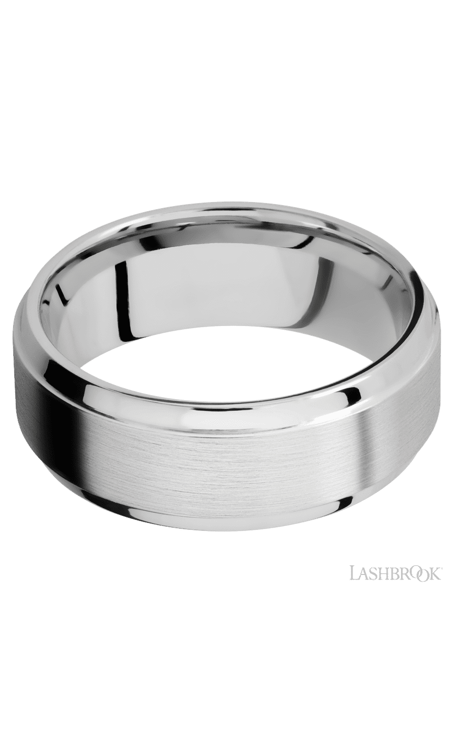 8 mm wide Stepped Bevel 14K White Gold band.