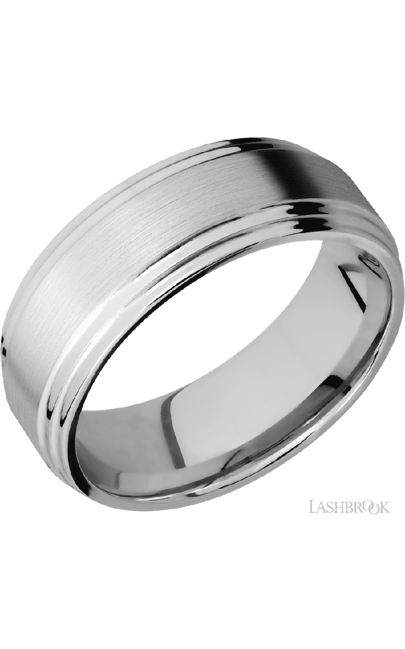 8 mm wide Flat Double Stepped Edges 14K White Gold band.