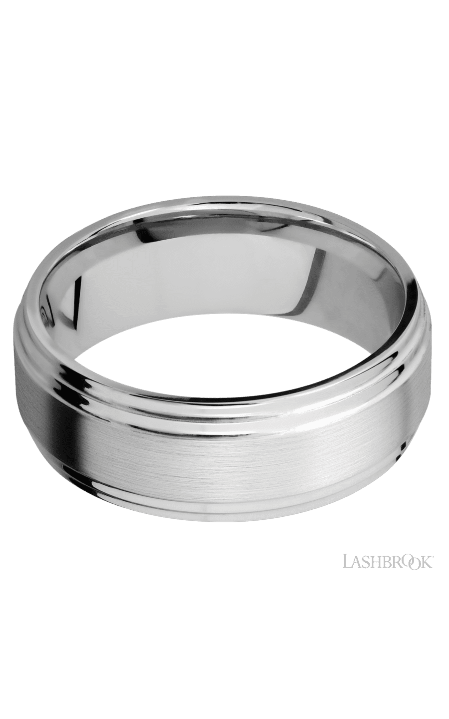 8 mm wide Flat Double Stepped Edges 14K White Gold band.