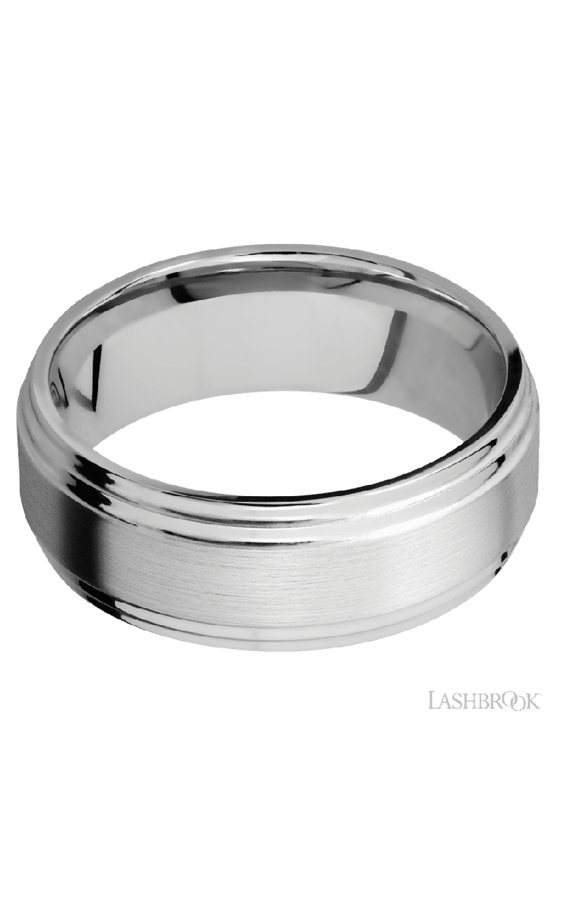 8 mm wide Flat Double Stepped Edges 14K White Gold band.