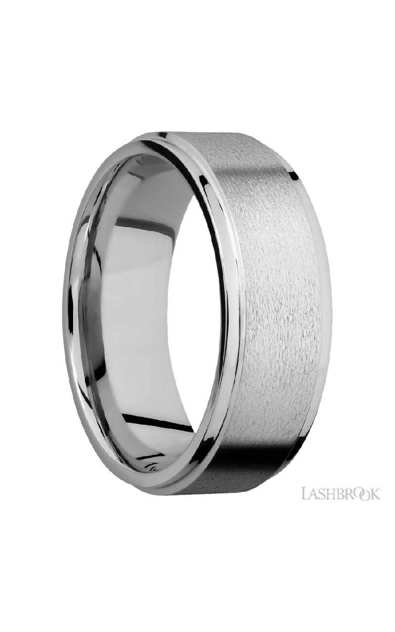 8 mm wide Flat Grooved Edges 14K White Gold band.