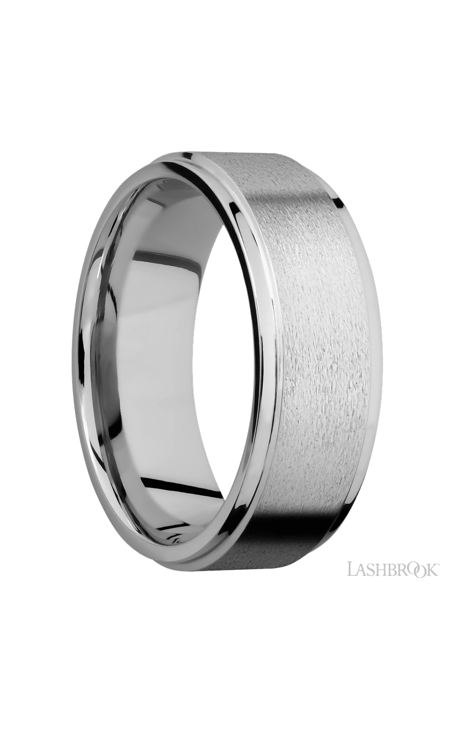 8 mm wide Flat Grooved Edges 14K White Gold band.