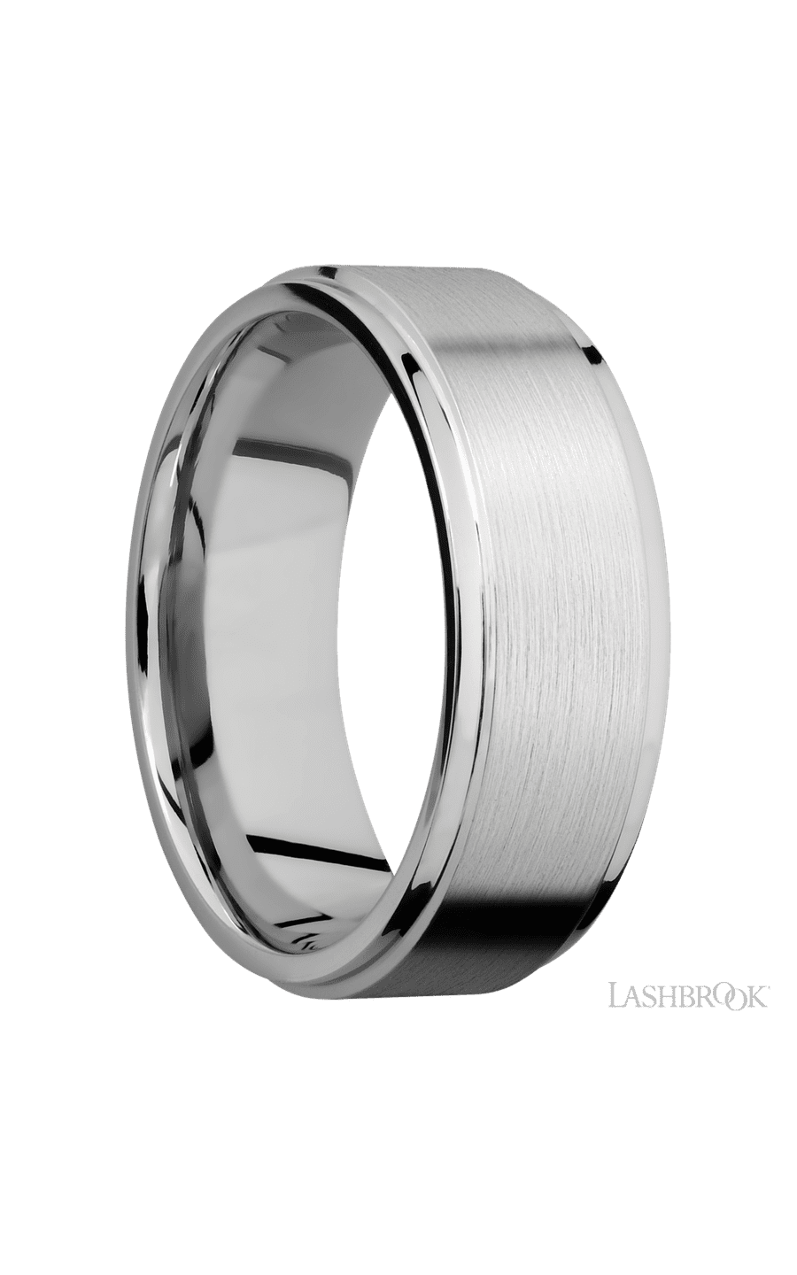 8 mm wide Flat Grooved Edges 14K White Gold band.