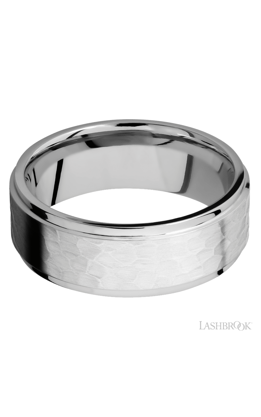 8 mm wide Flat Grooved Edges 14K White Gold band.