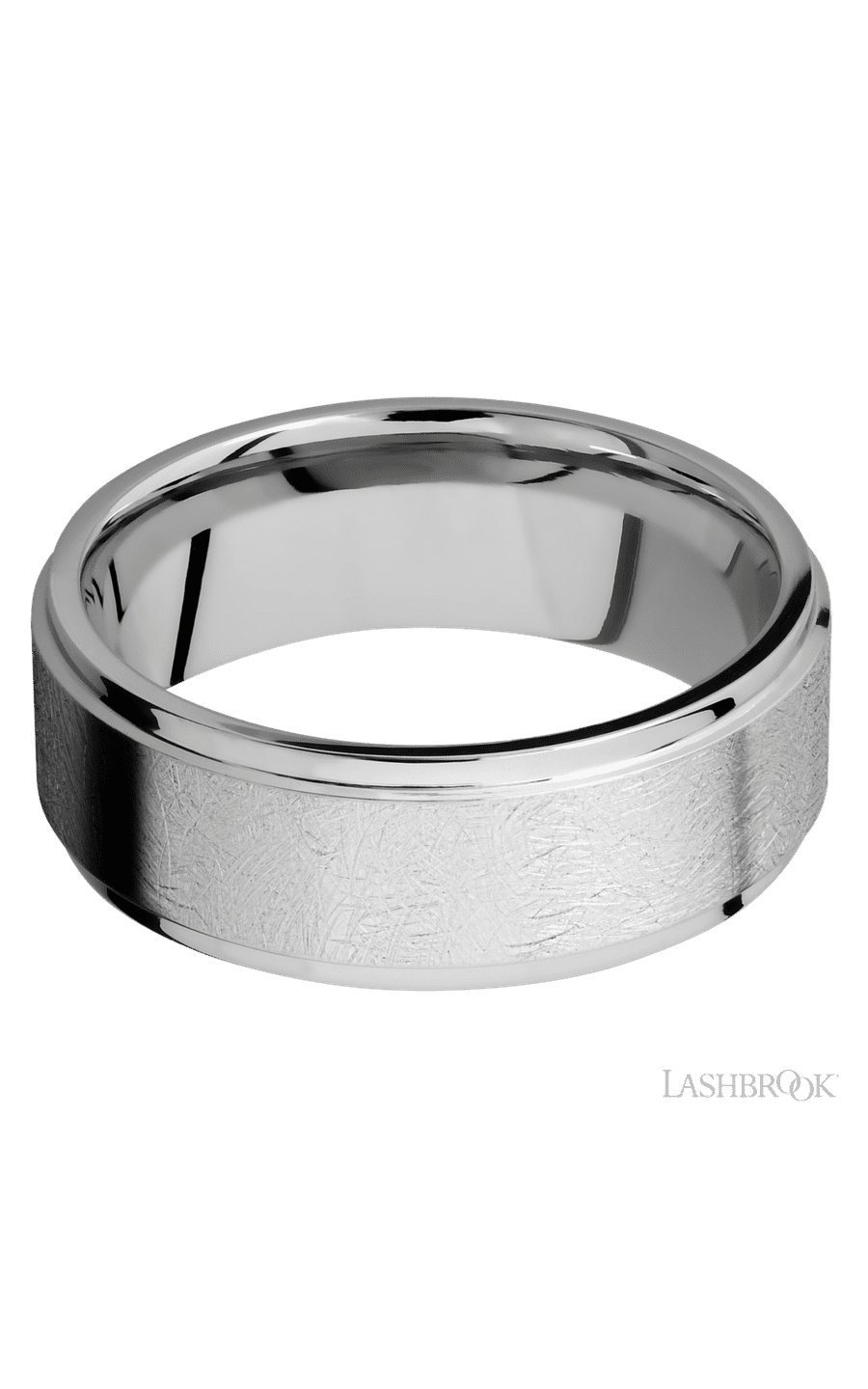 8 mm wide Flat Grooved Edges 14K White Gold band.