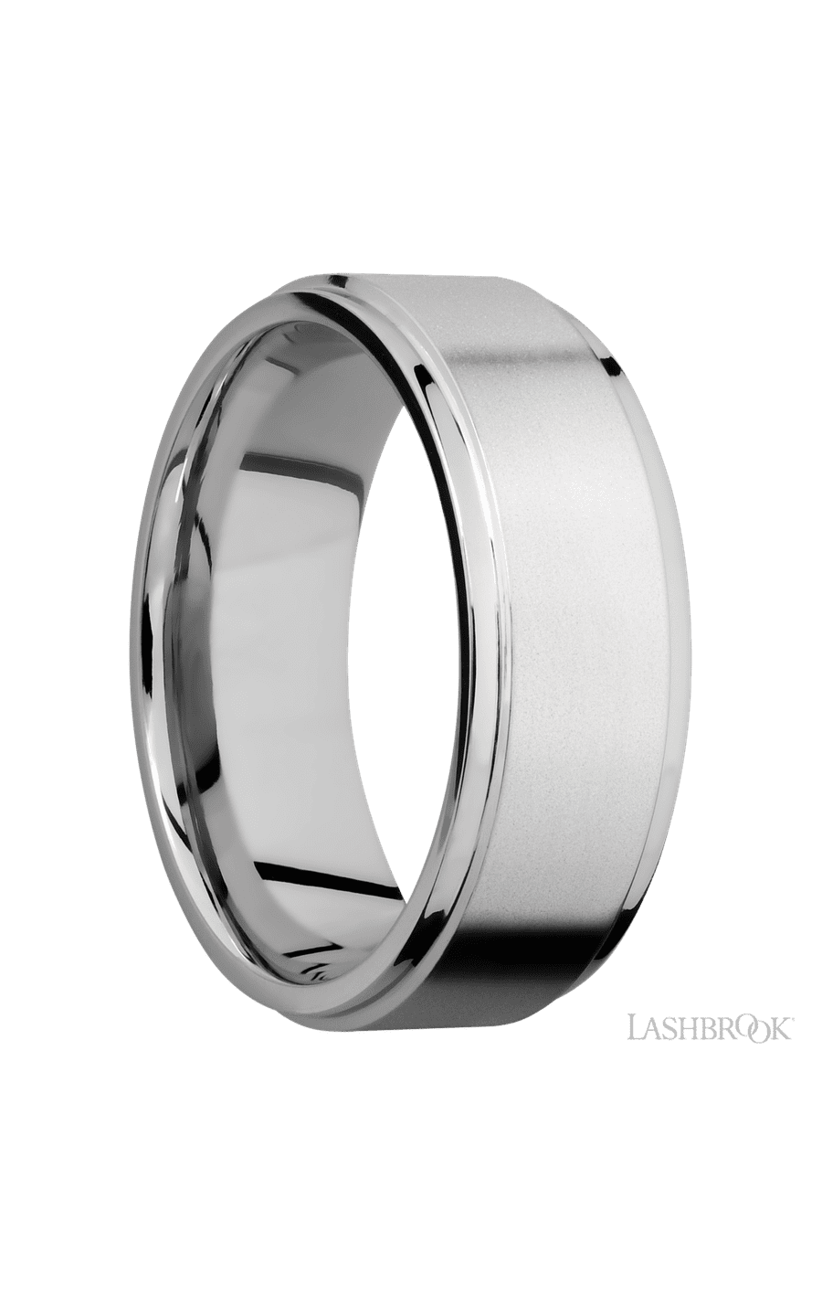 8 mm wide Flat Grooved Edges 14K White Gold band.
