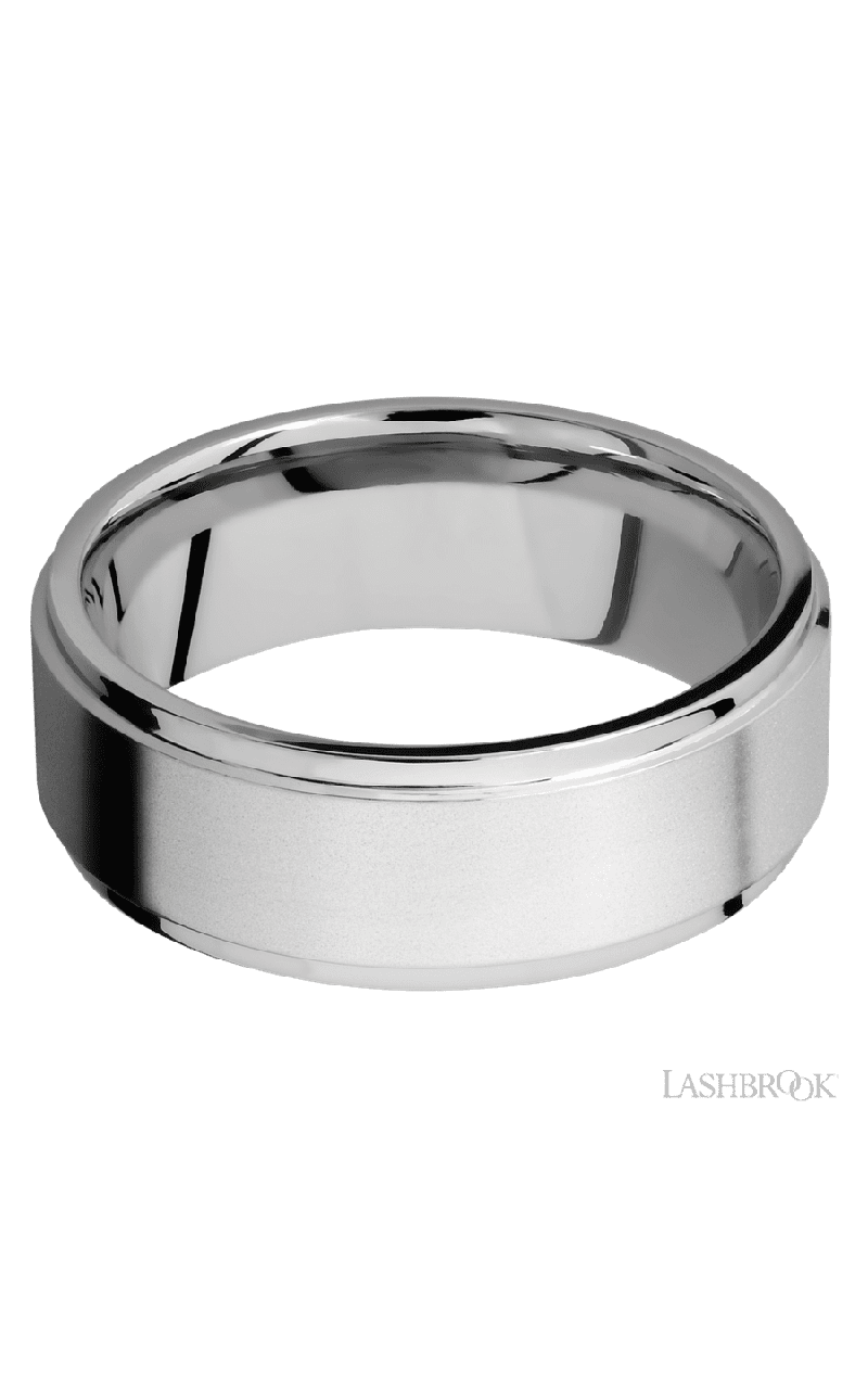 8 mm wide Flat Grooved Edges 14K White Gold band.