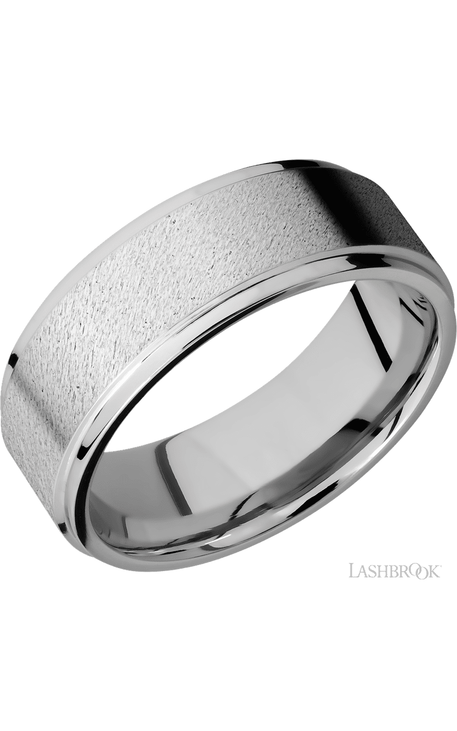 8 mm wide Flat Grooved Edges 14K White Gold band.