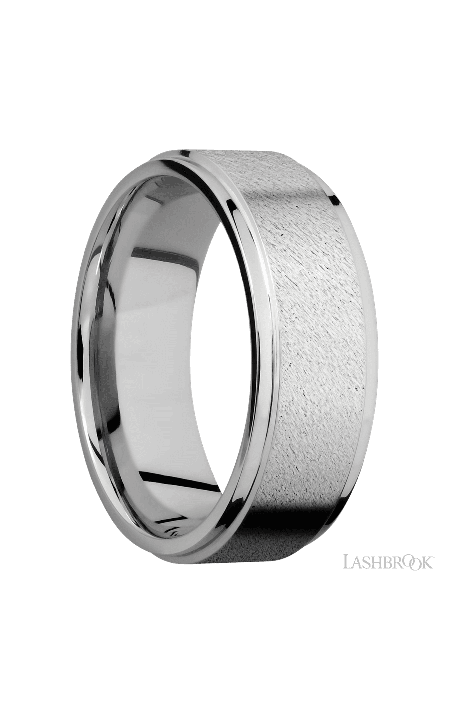 8 mm wide Flat Grooved Edges 14K White Gold band.