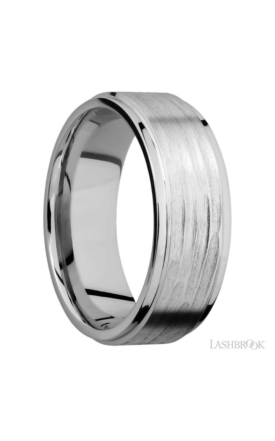 8 mm wide Flat Grooved Edges 14K White Gold band.