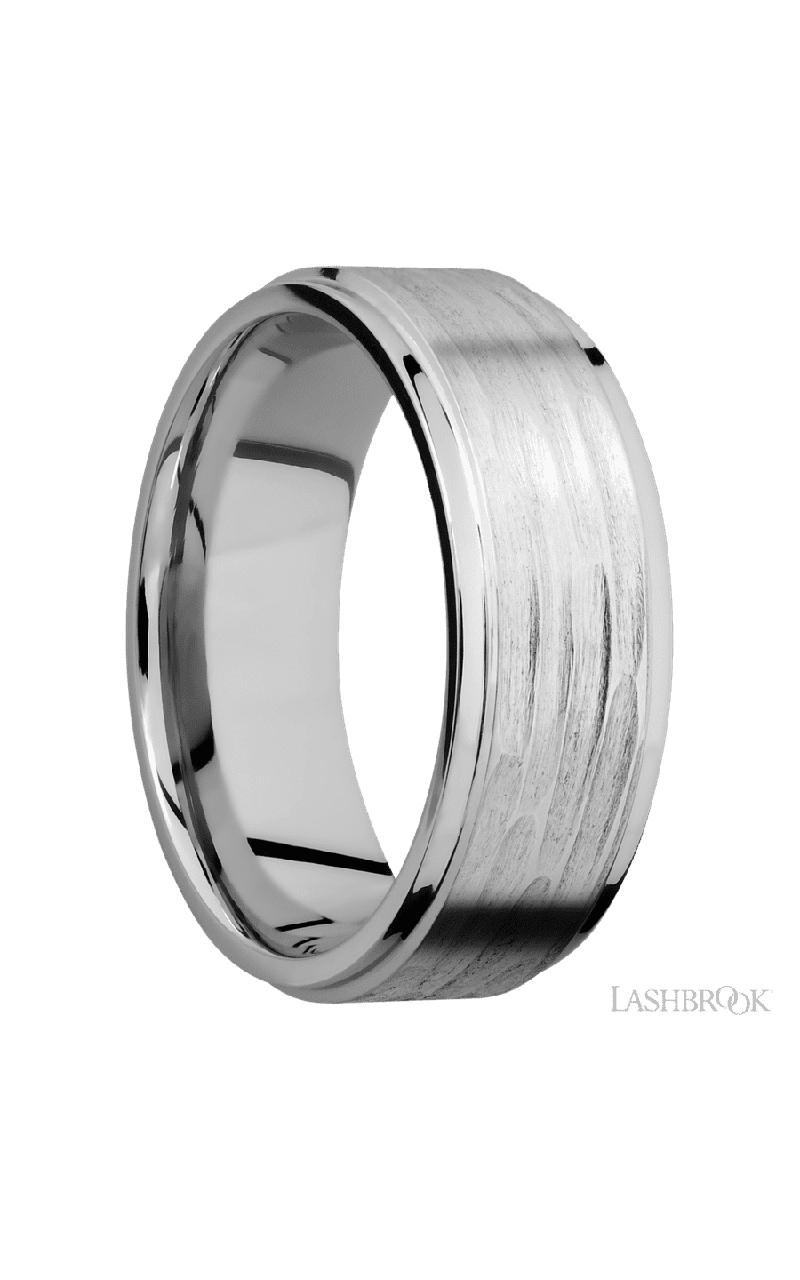 8 mm wide Flat Grooved Edges 14K White Gold band.
