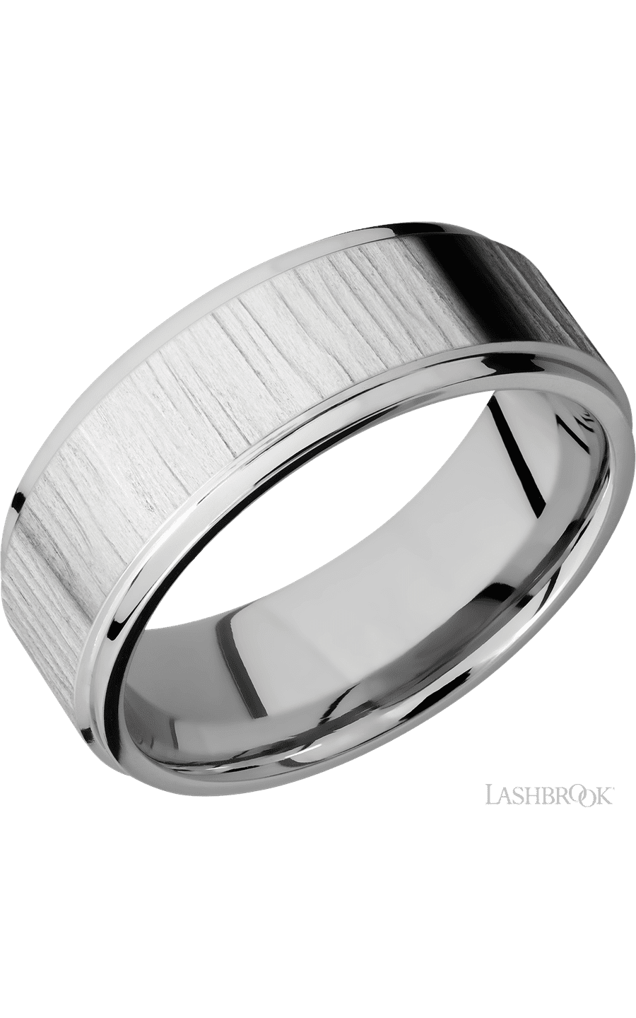 8 mm wide Flat Grooved Edges 14K White Gold band.