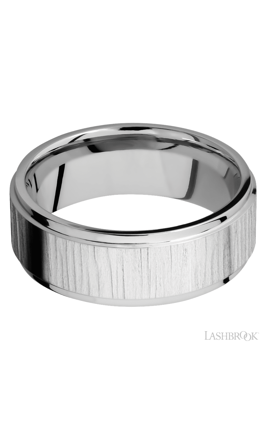 8 mm wide Flat Grooved Edges 14K White Gold band.
