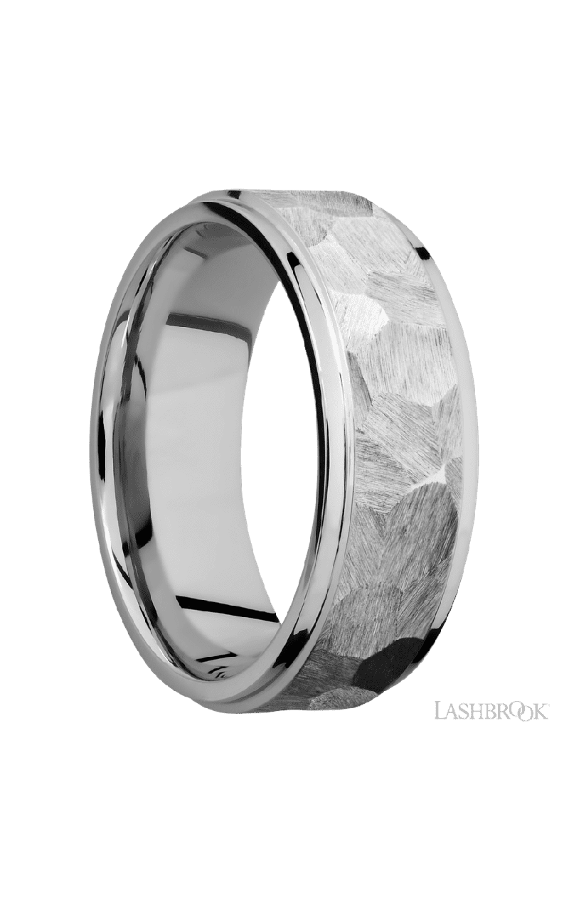 8 mm wide Flat Grooved Edges 14K White Gold band.