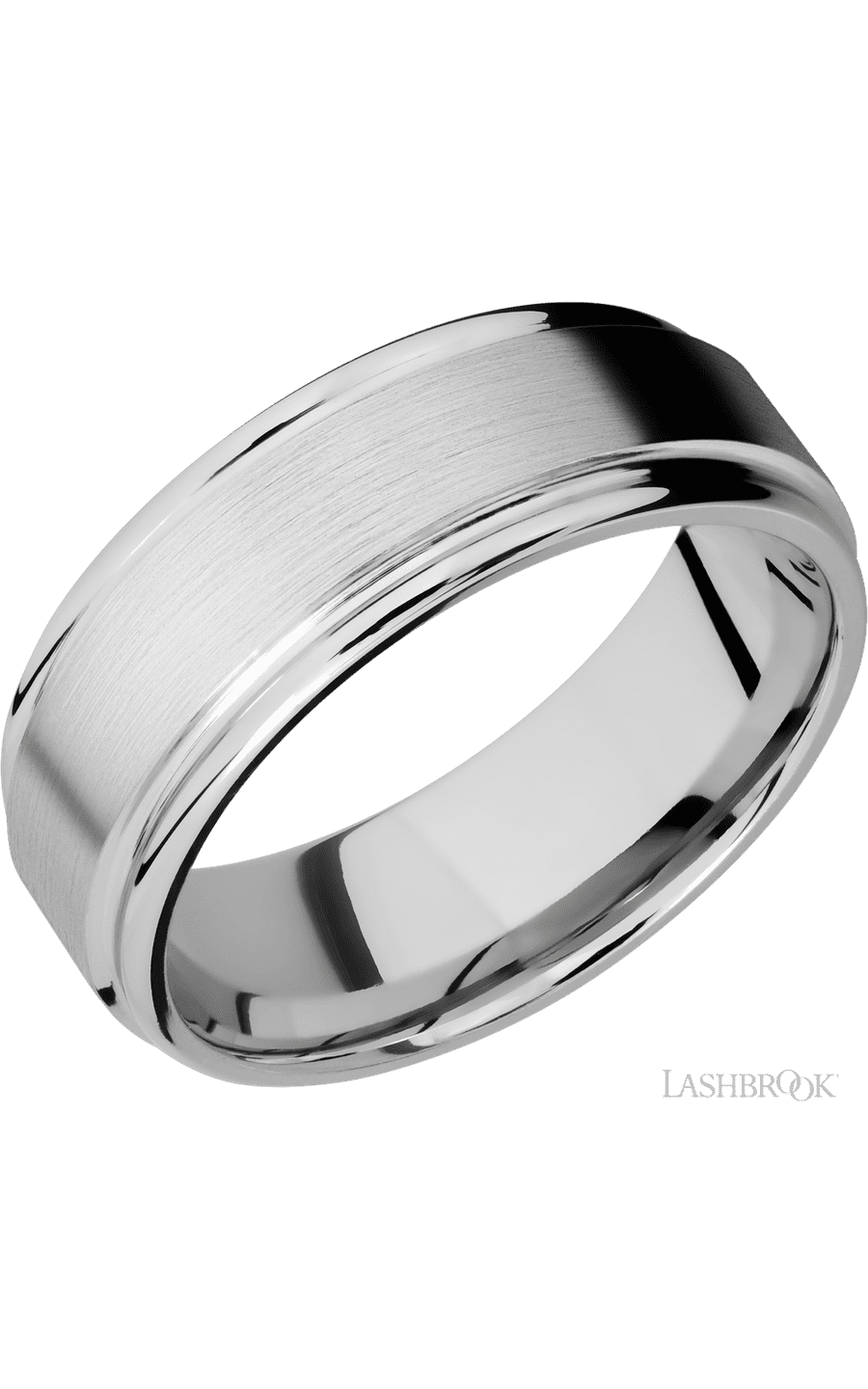 8 mm wide Flat Rounded Edges 14K White Gold band.