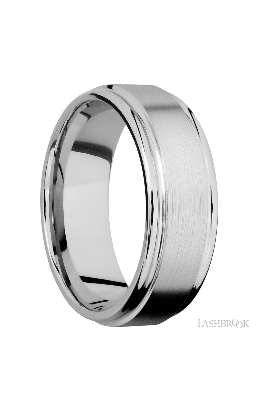 8 mm wide Flat Rounded Edges 14K White Gold band.