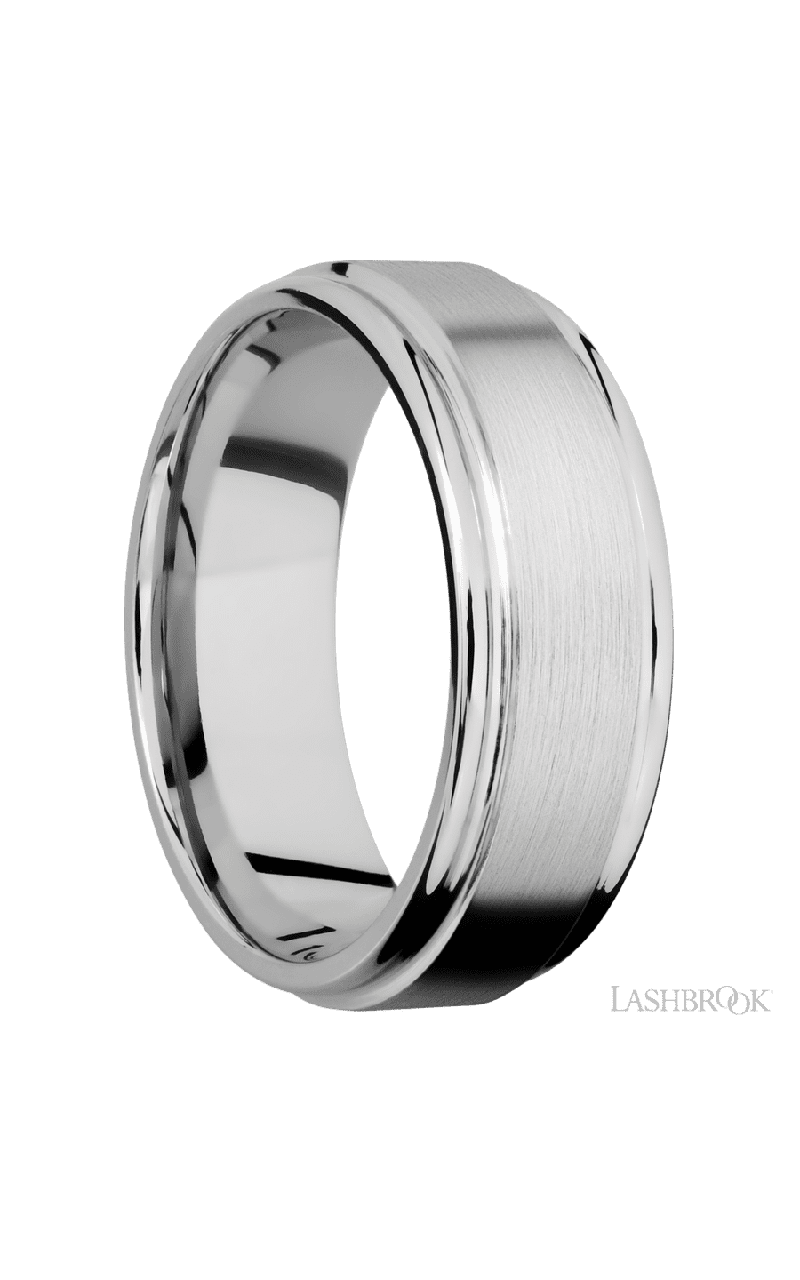 8 mm wide Flat Rounded Edges 14K White Gold band.