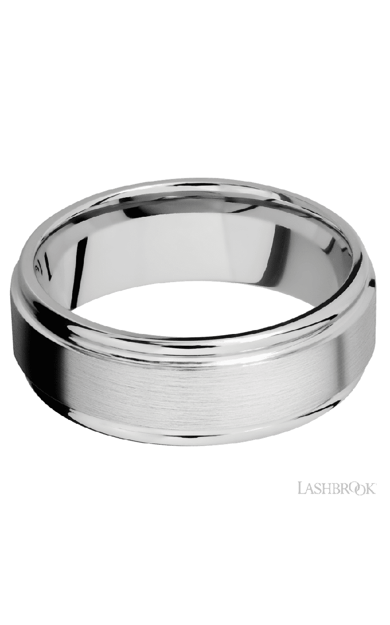 8 mm wide Flat Rounded Edges 14K White Gold band.