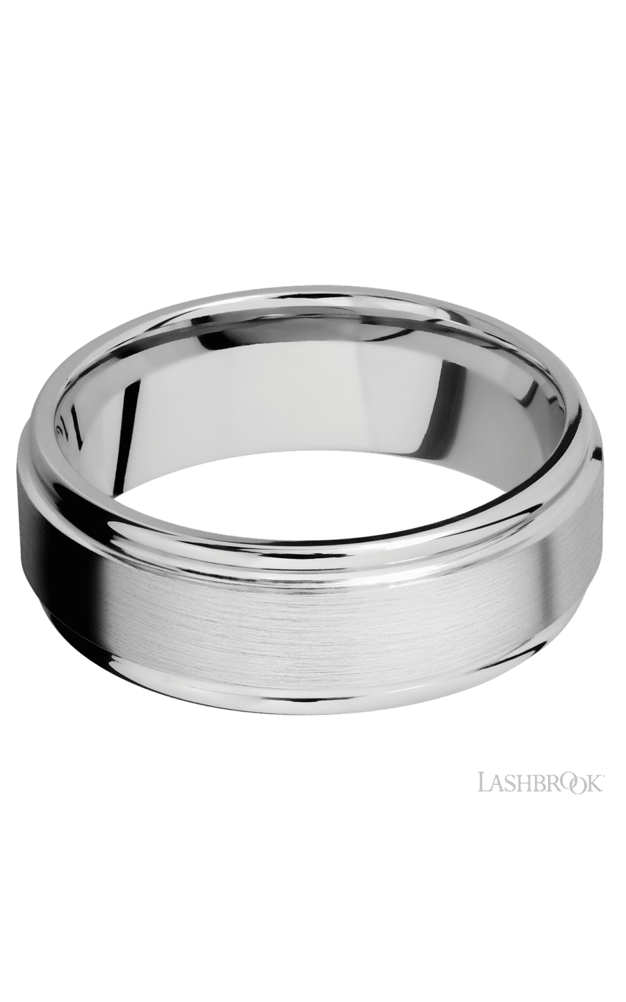 8 mm wide Flat Rounded Edges 14K White Gold band.