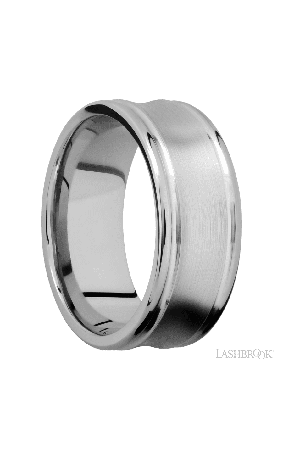 9 mm wide Concaved Center Round Edges 14K White Gold band.