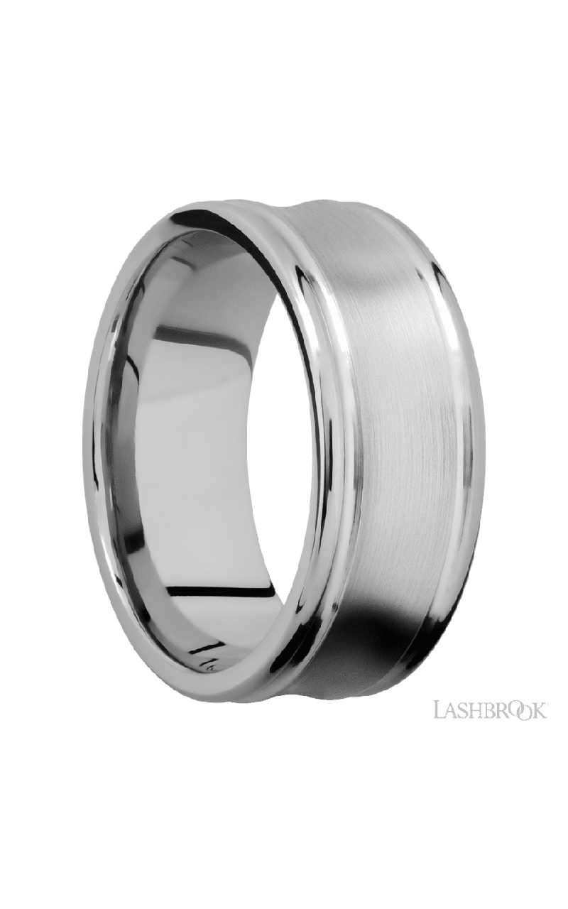 9 mm wide Concaved Center Round Edges 14K White Gold band.