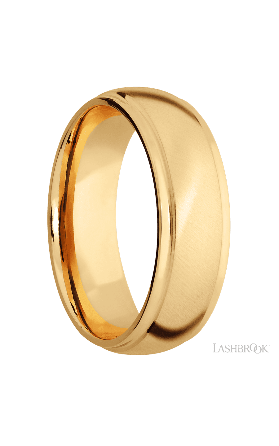 7 mm wide Domed Stepped Down Edges 14K Yellow Gold band.