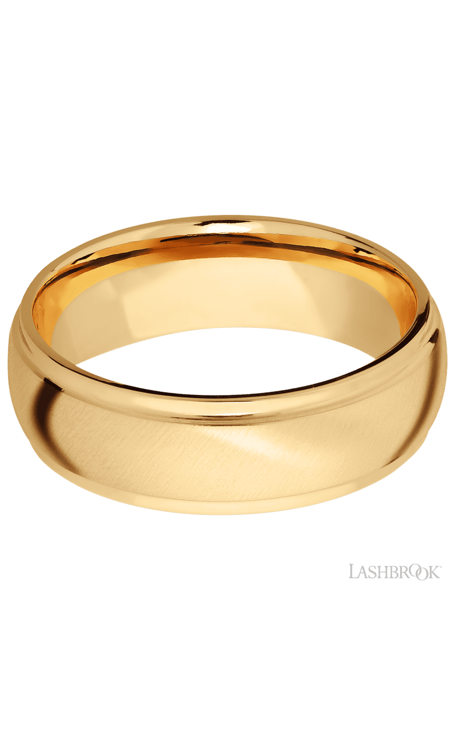 7 mm wide Domed Stepped Down Edges 14K Yellow Gold band.