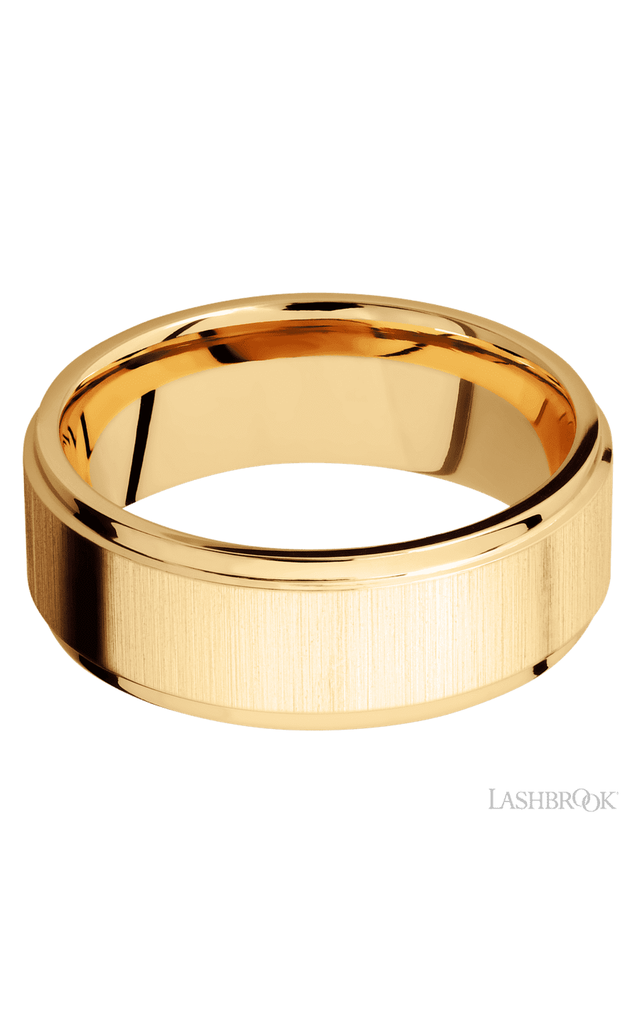 8 mm wide Flat Grooved Edges 14K Yellow Gold band.