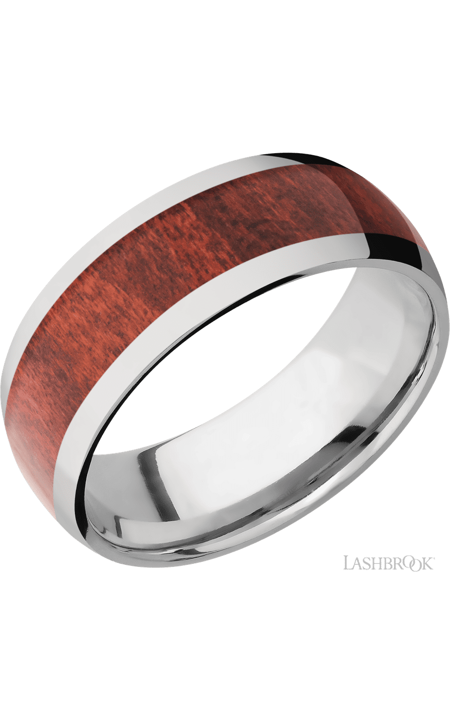 8 mm wide/Domed/Titanium band with one 5 mm Centered inlay of Red Heart.