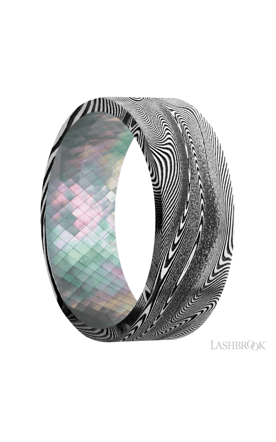 8 mm wide Flat Tightweave band featuring a Black Mother of Pearl sleeve.