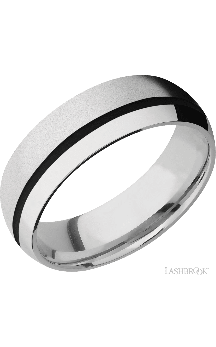 7 mm wide/Domed/Cobalt Chrome band with one 1 mm Off Center inlay of Black.